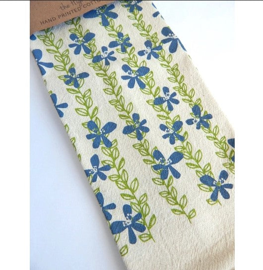 Up close view of floral vine tea towel