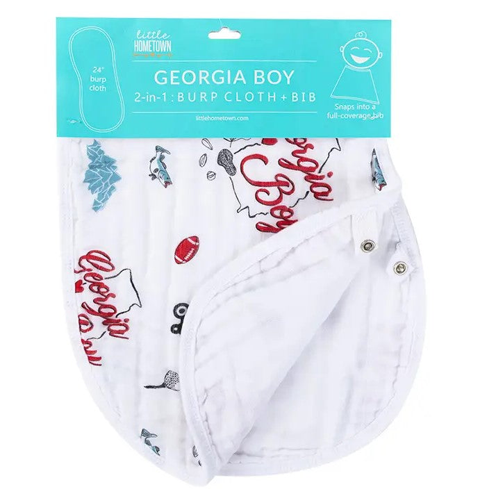 georgia boy burp cloth unfolded to show clasp