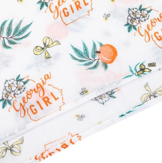georgia girl baby blanket with peaches and bows