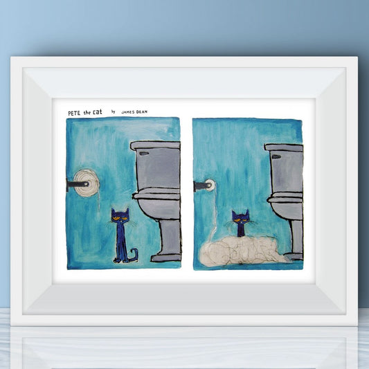 Pete the cat comic style art print of pete unraveling a roll of toilet paper