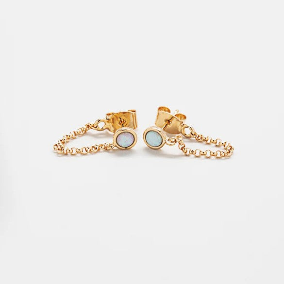 Gold Chain Opal Huggies