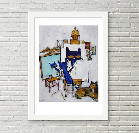pete the cat looking in a mirror painting himself
