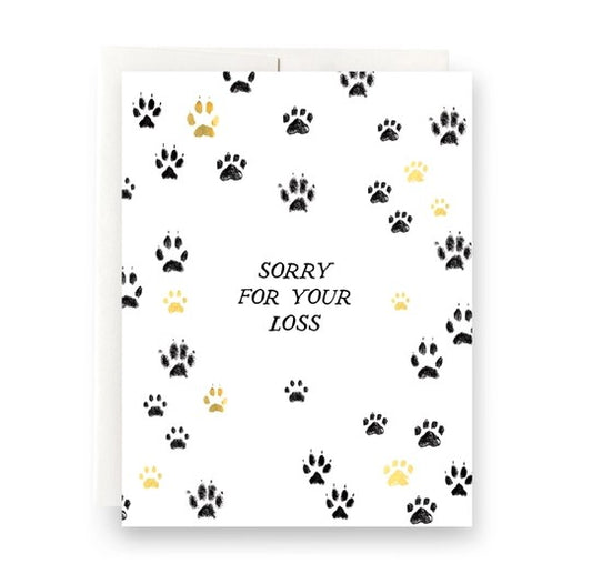 sorry for your loss sympathy dog paws in gold foil and black print