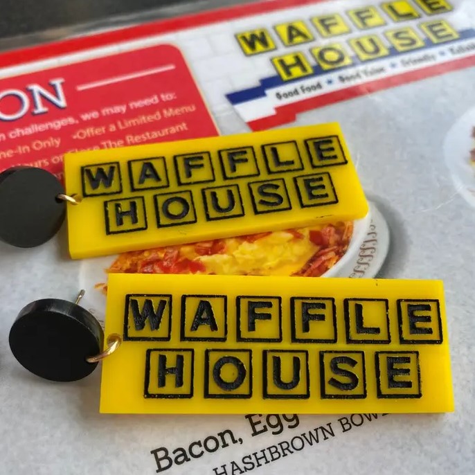 waffle hosue earrings on waffle house menu background