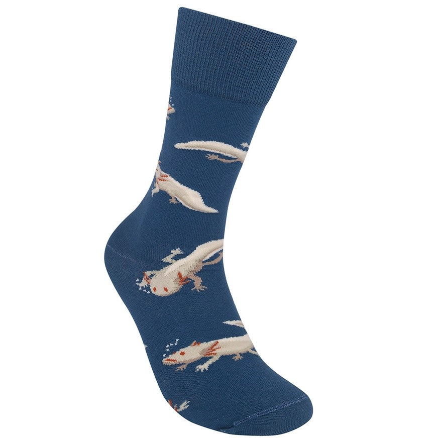 Adult Navy Socks with Axolotl 
