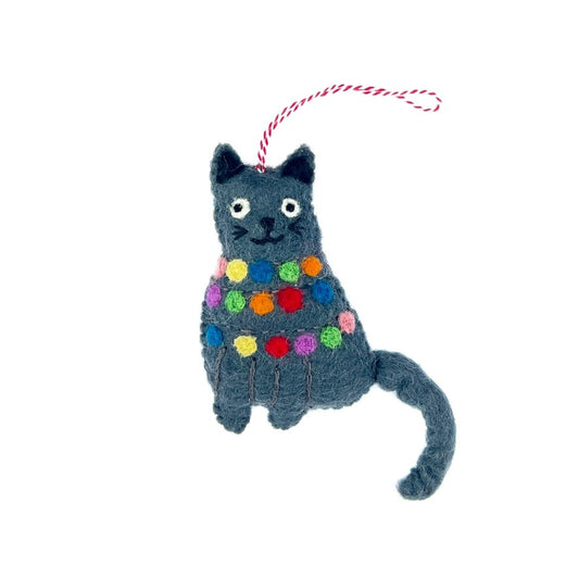 felted christmas lights felted around a cat ornament