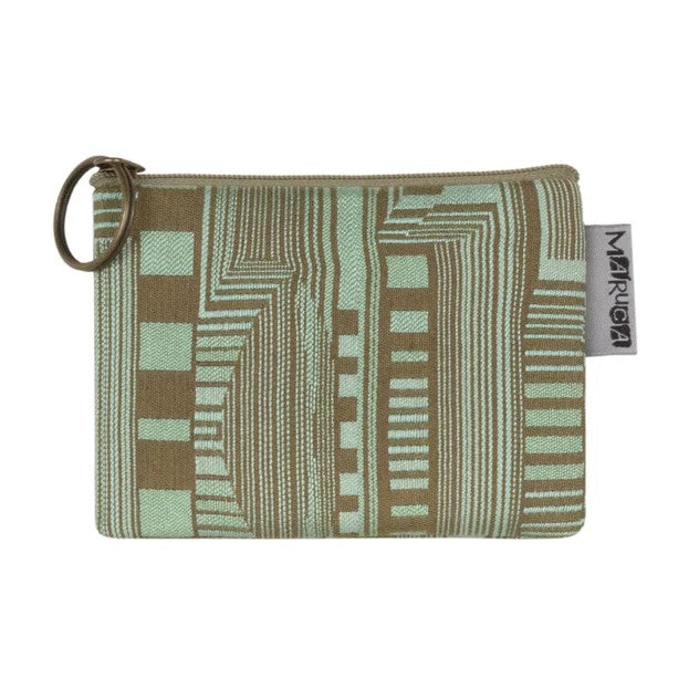 coin purse in green and brown pattern