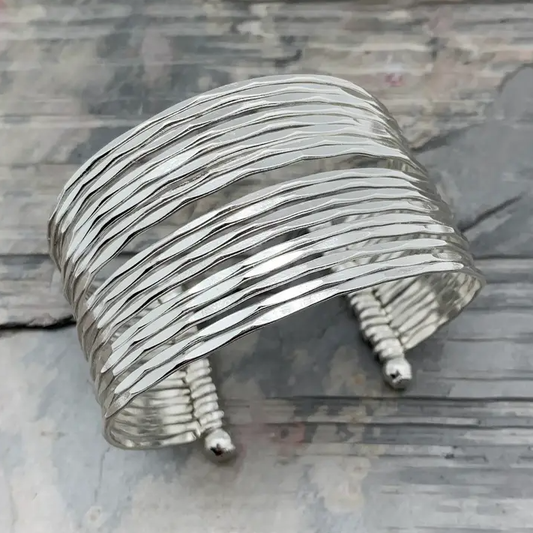 Thick silver wire cuff bracelet