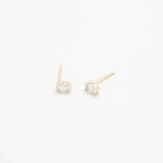 White CZ Oval Stud Earrings