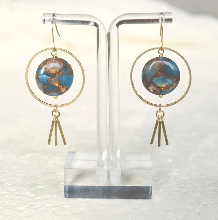 Blue Aqua Gemstone Dangle Hoops