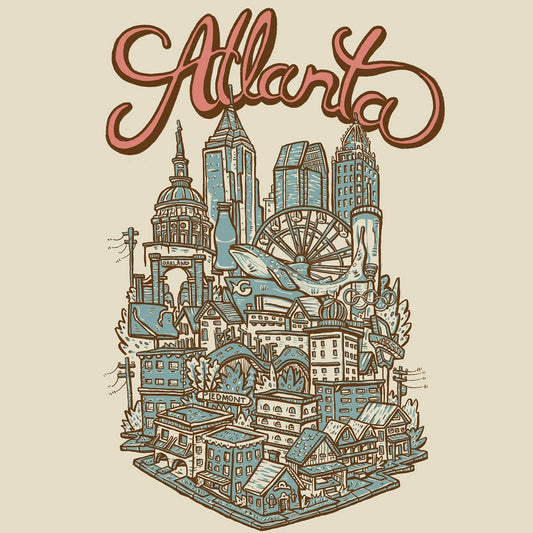 Atlanta Print with handrawn neighborhood marks squished into one design