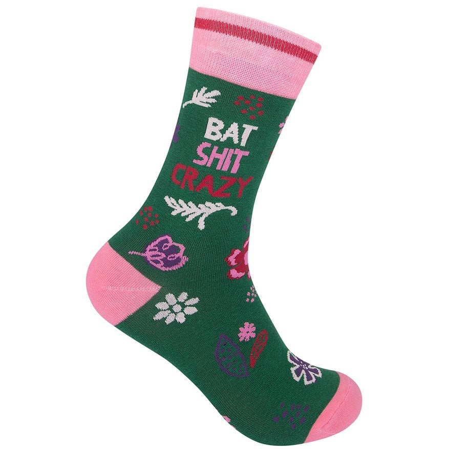 bat shit crazy pink and green flower socks