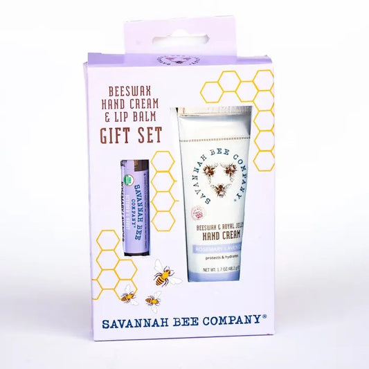 Savannah Bee Company gift set of rosemary lavender scented hand cream and lip balm