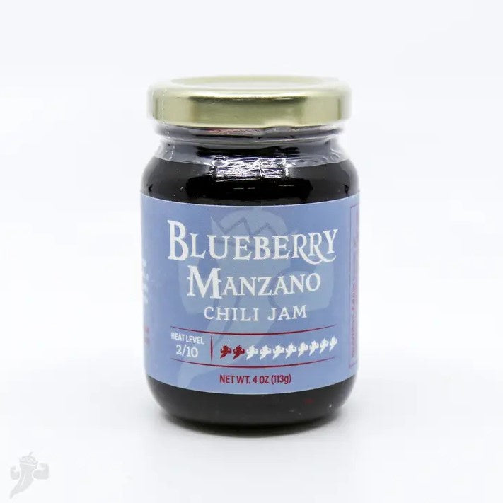 blueberry manzano chili jam with heat level 2/10 chilis