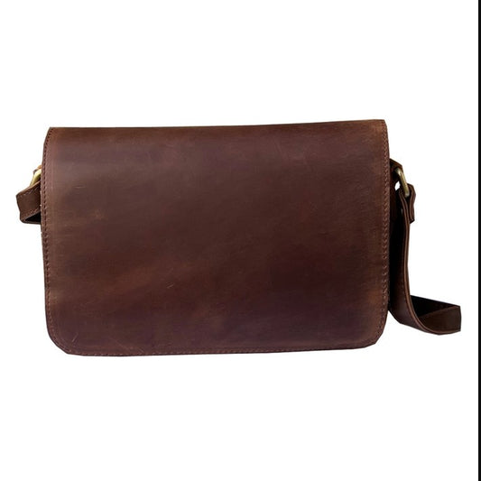 Dark brown leather crossbody bag