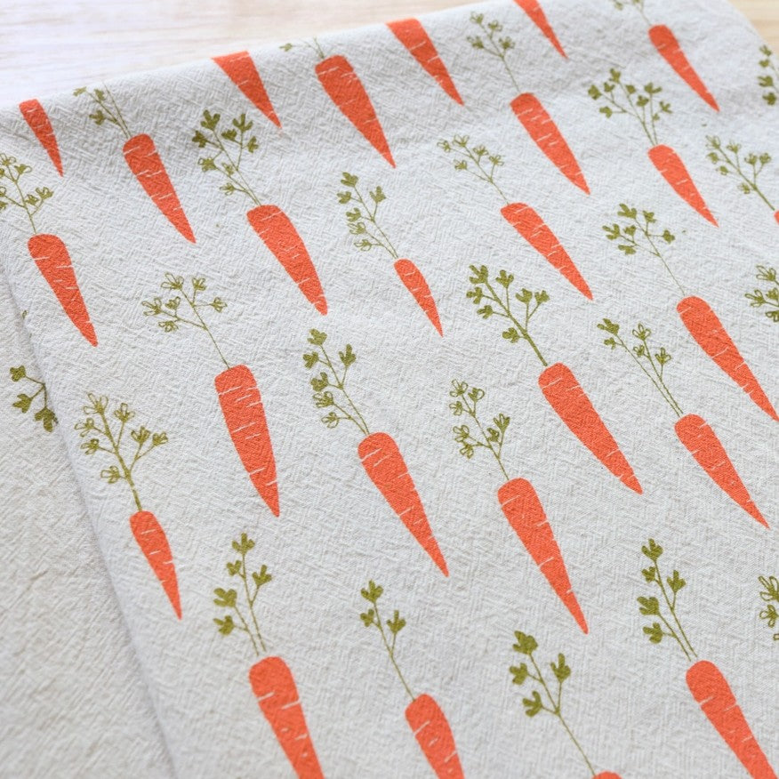 White cotton towel with a carrot pattern