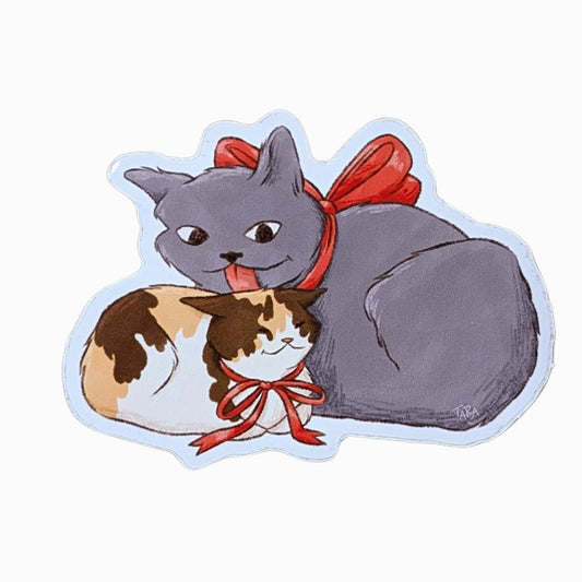 gray cat licking calico cat sticker