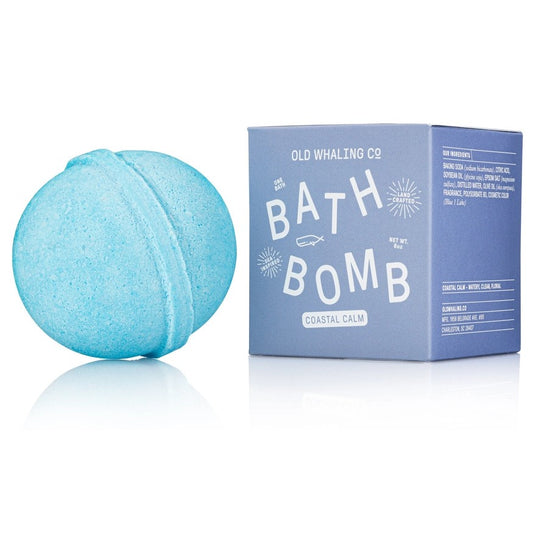 Blue bath bomb in coastal calm scent