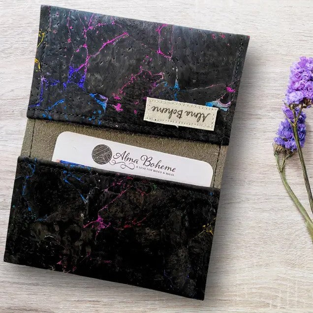 Black cork wallet with rainbow details