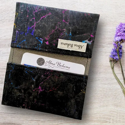 Black cork wallet with rainbow details