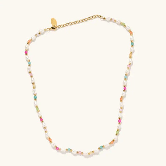 Necklace with small pearls and colorful beads