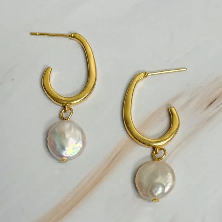 Dangle Pearl Hoop Earrings