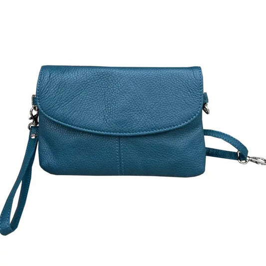 Small blue leather crossbody bag