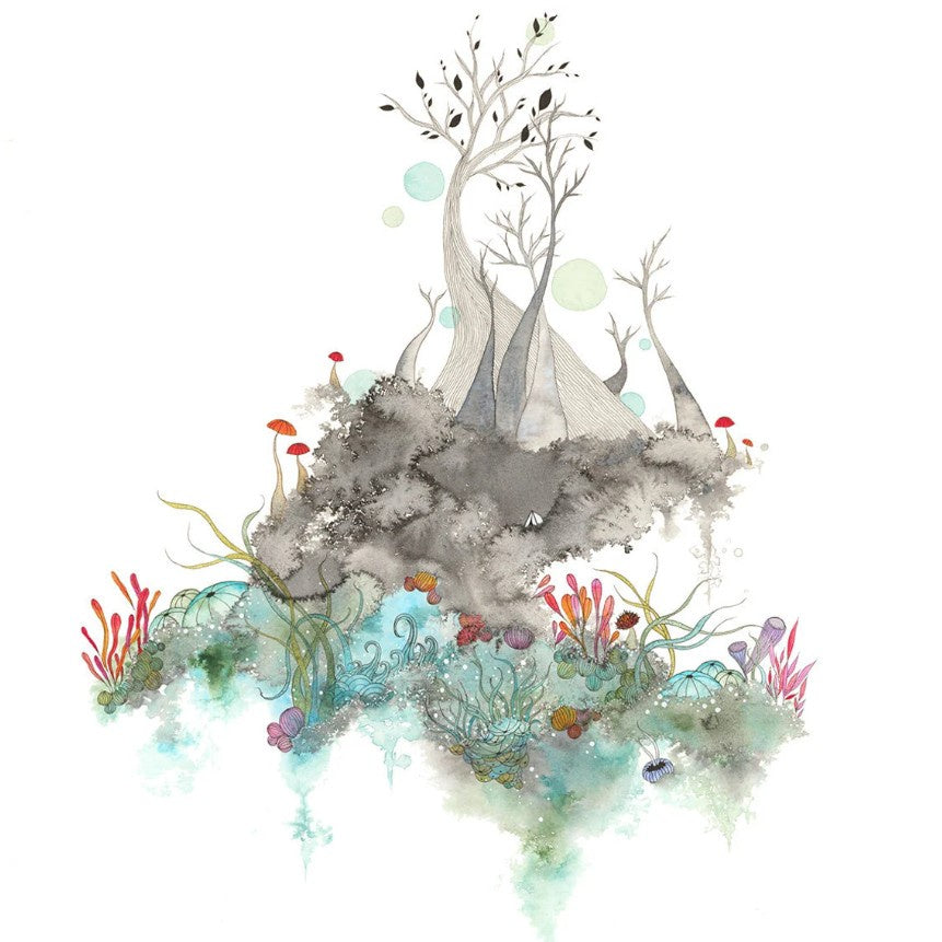 Fantasy watercolor illustration of plants and trees