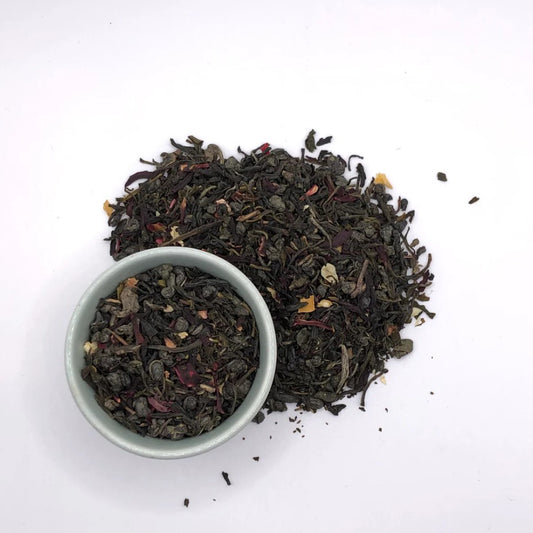 Tea leaves in a white bowl