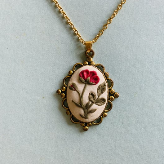Polymer clay handmade necklace with clay rose