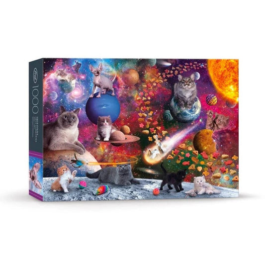 cats in a solar system with cat food as the milky way puzzle