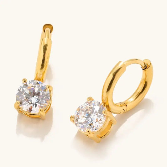 Small gold huggie earrings with crystal charms