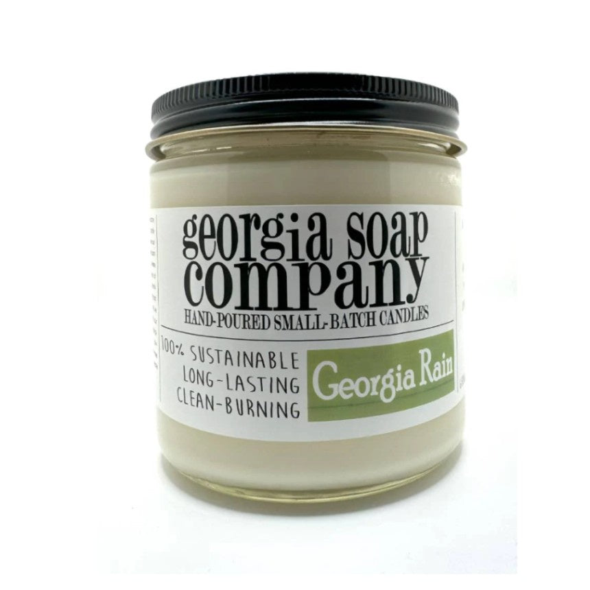 Georgia Rain scented candle in a glass jar