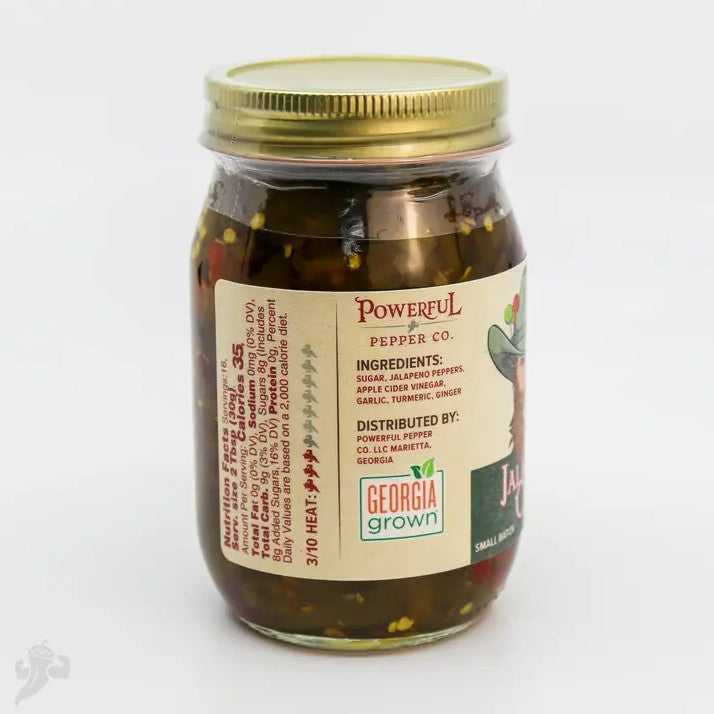 Jar of pickled jalapeños with a label on a white background