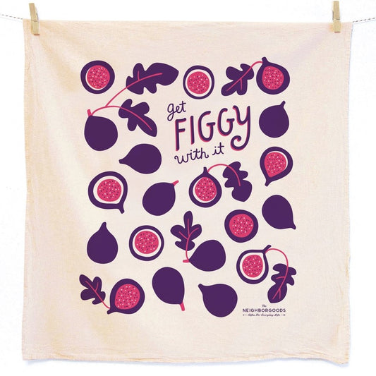 tea towel with figs and the pun get figgy with it