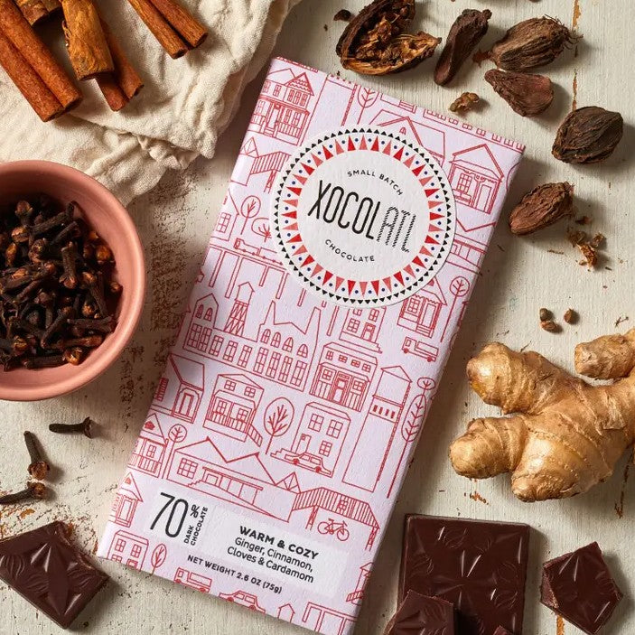 Chocolate bar with light pink wrapper 