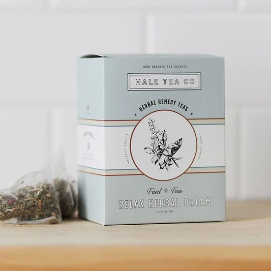 Light blue box of Hale Tea Relax Herbal Dream tea