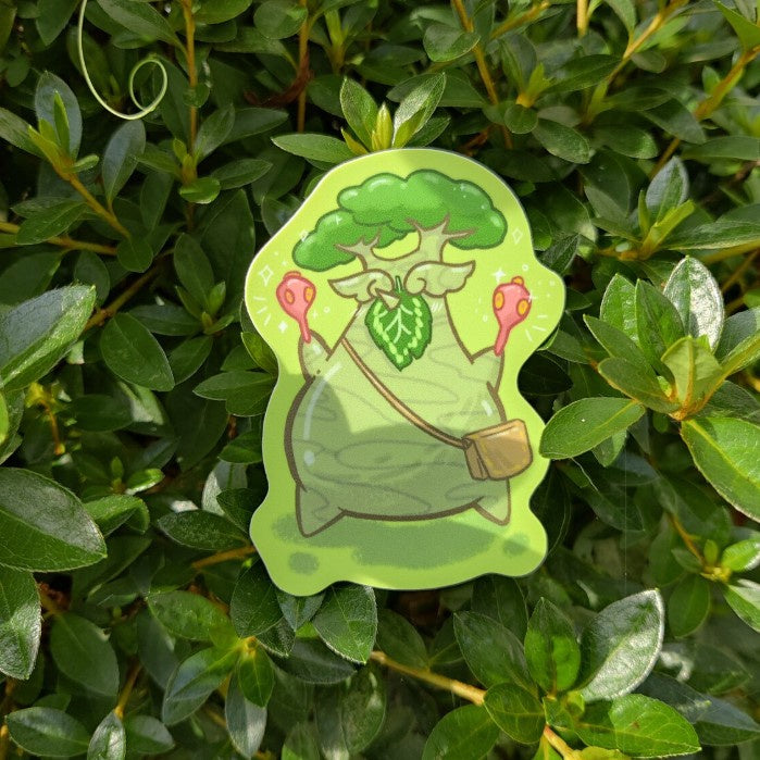 Green sticker depicting video game character Hestu