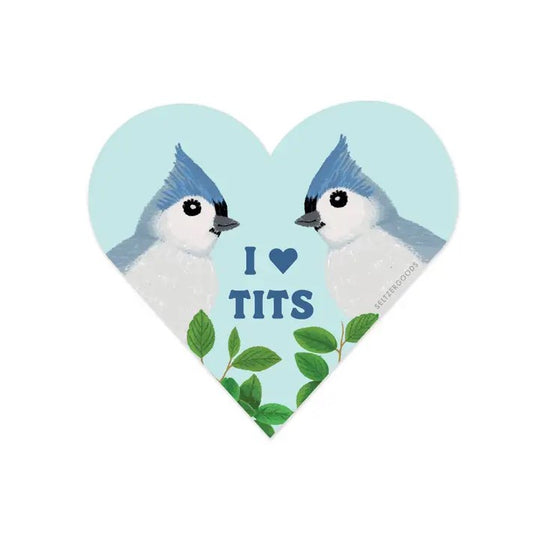 two titmice birds on a heart sticker