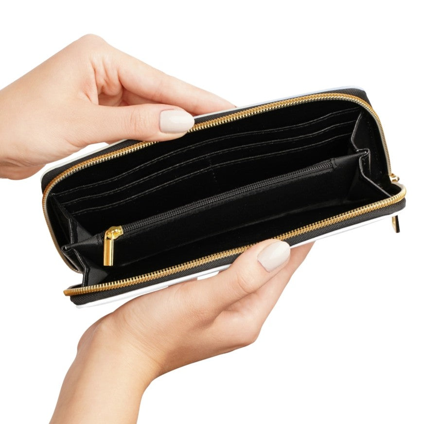 Black interior of a zippered wallet
