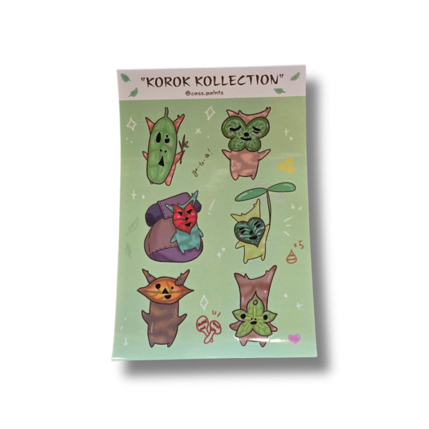 Sticker sheet of cartoon creatures with leaf faces
