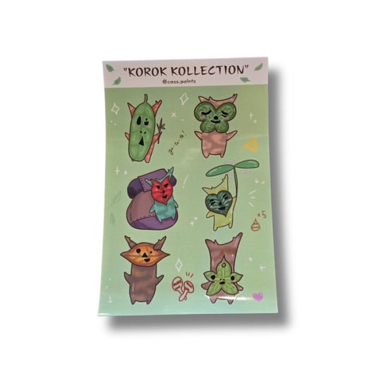 Sticker sheet of cartoon creatures with leaf faces