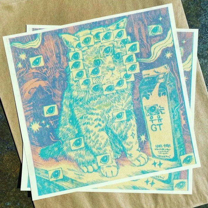 Kitty Risograph Print