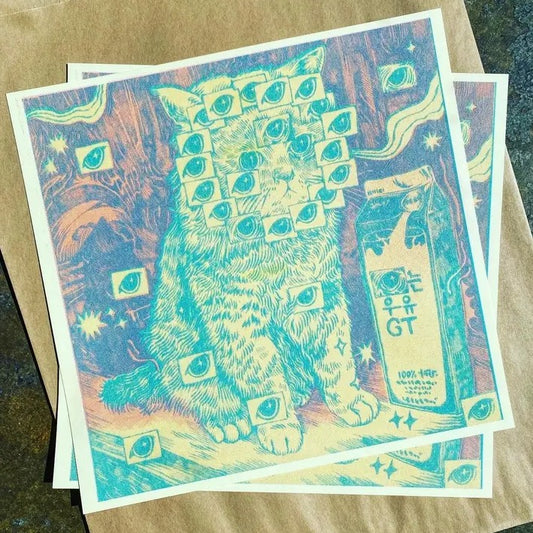 Kitty Risograph Print