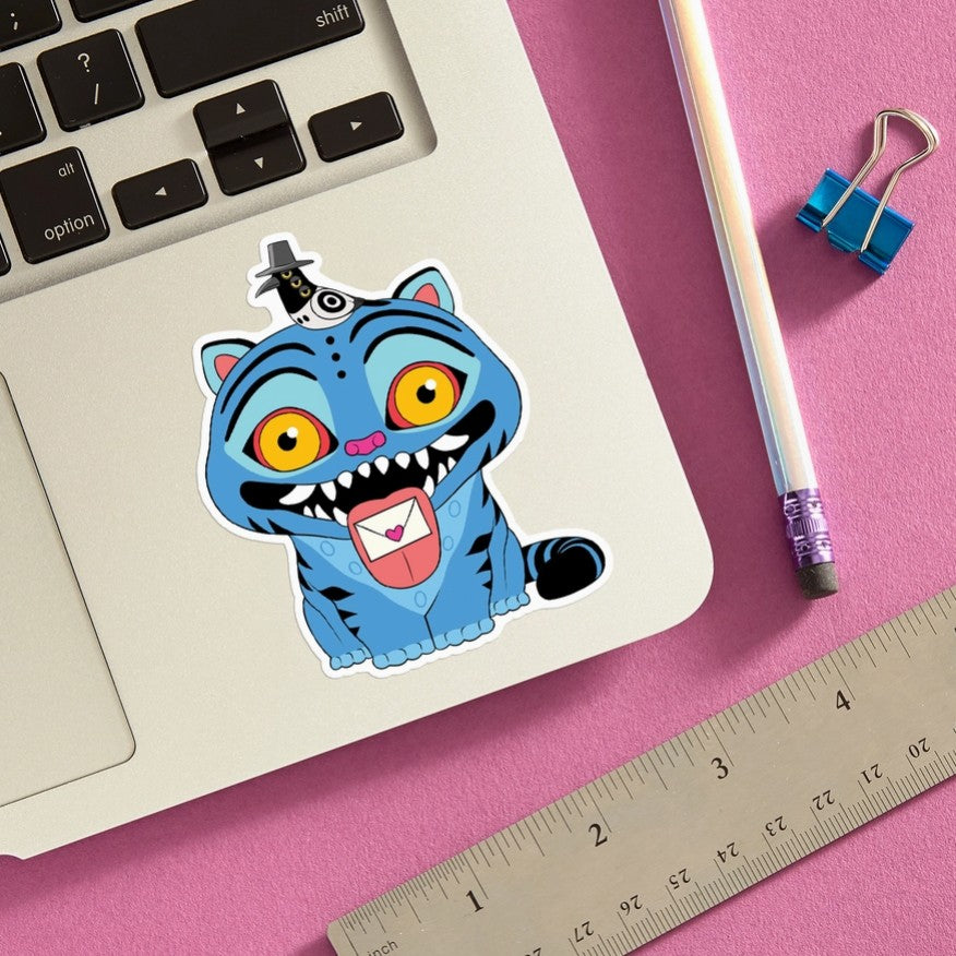 Sticker of the blue tiger from Kpop Demon Hunters on a laptop