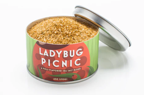 Ladybug Picnic Sea Salt 6 oz jar by Beautiful Briny Sea