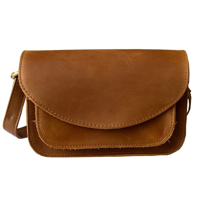 Light brown leather crossbody purse