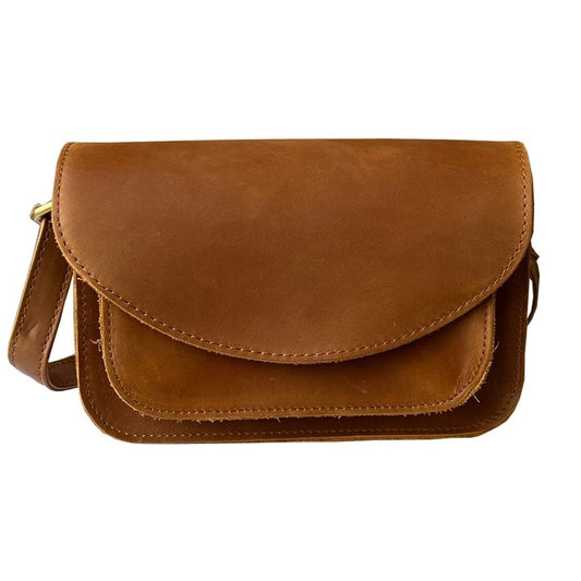 Light brown leather crossbody purse