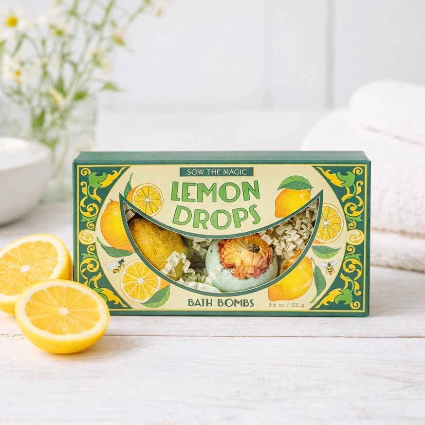 Floral box of lemon scented bath bombs