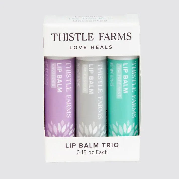 Trio of lavender, tea tree mint and unscented lip balms